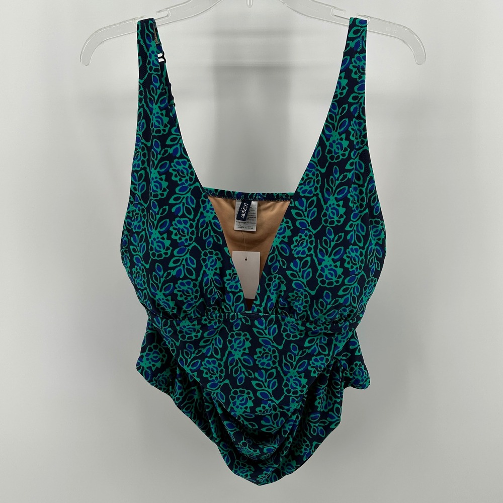 J.Crew Floral V-Neck Tankini Swim Top Green Blue CI106 XL NWT Tropical Resort